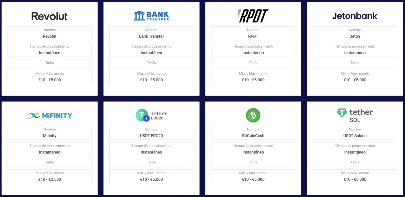 Frumzi Casino Métodos de Pago Disponibles Frumzi Casino métodos de pago con Revolut, transferencia bancaria, MiFinity y criptomonedas